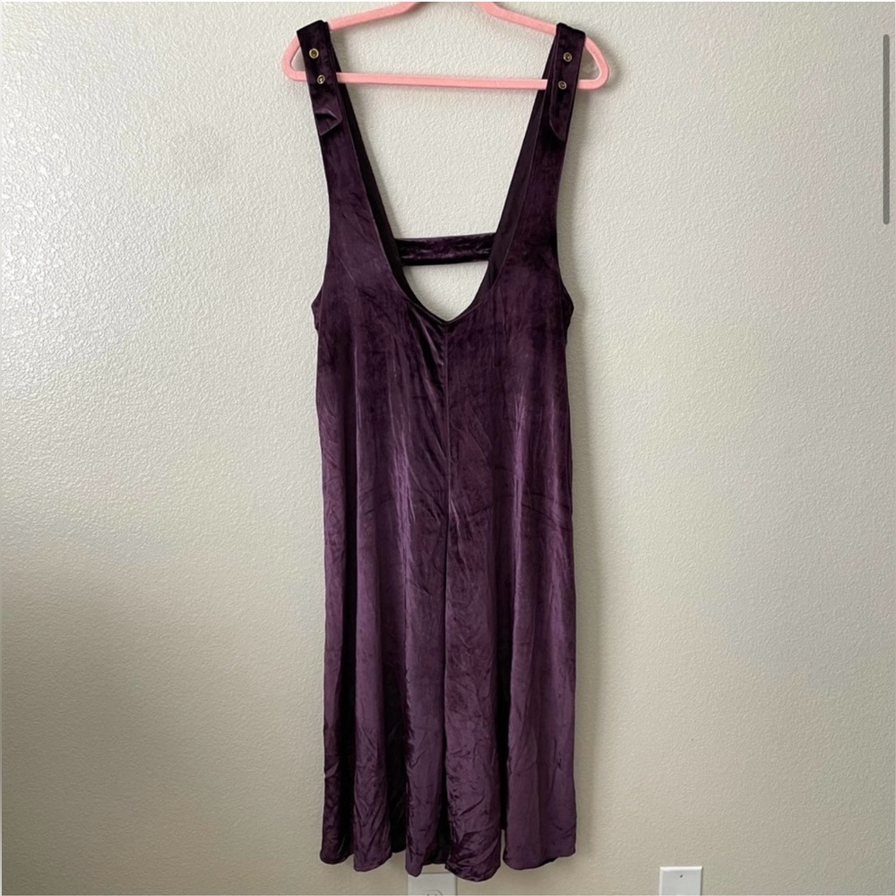 Anthropologie Maeve Jumpsuit Womens Small Purple Velvet Wide Leg Crop Jumper NWT